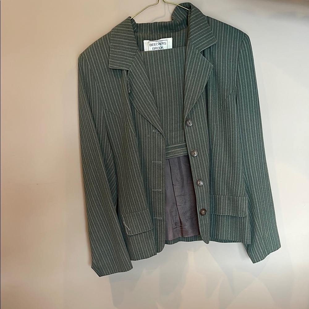 Green Striped Women's Jacket and Pencil Skirt SWT by Beechers Brook